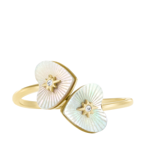 Fossil womens sutton radiant love gold-tone stainless steel mother-of-pearl heart toi et moi ring