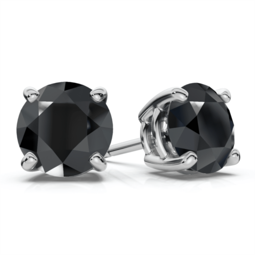 Pompeii3 1 1/2 ct 14k white gold round black diamond stud earrings