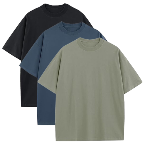 Blu Rock mens oversized heavyweight cotton crew neck short sleeve tee loose fit tops-3 pack