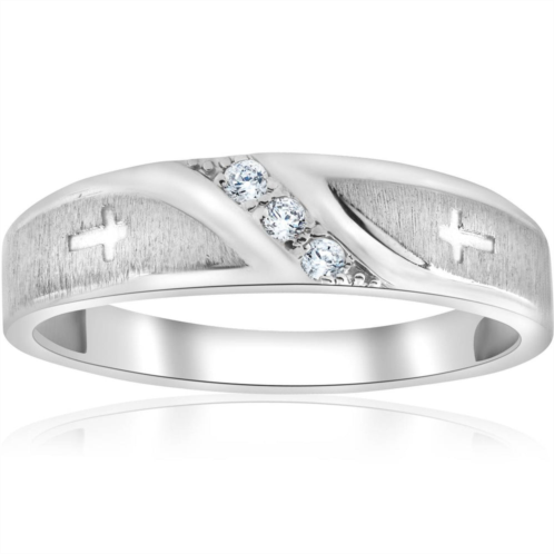 Pompeii3 1/10 ct mens diamond cross wedding anniversary ring 10k white gold size selectable