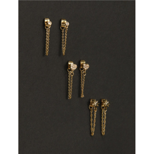lucky brand crystal heart and star drop chain earrings