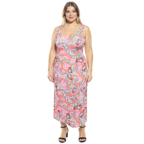 24seven Comfort Apparel plus size paisley scoop neck sleeveless racerback tank maxi dress