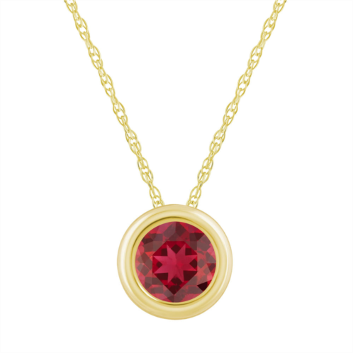 Glistening Jewels 10k gold 5mm round created ruby pendant necklace