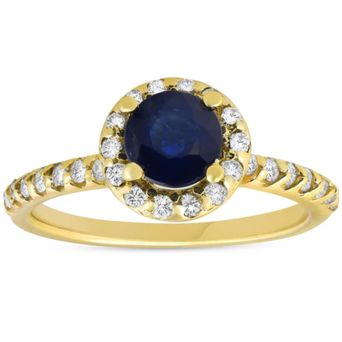 Pompeii3 1ct blue sapphire & diamond halo engagement ring 14k yellow gold size selectable