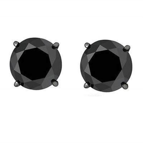 Pompeii3 2ct black gold round black diamond push back studs earrings 14k gold