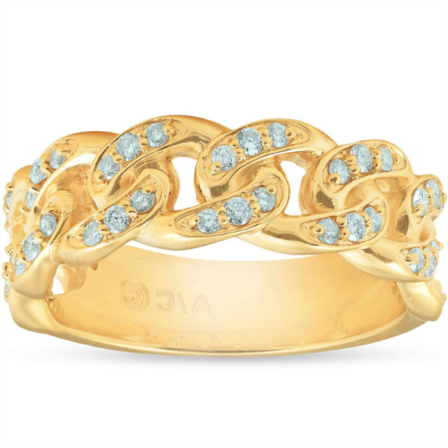 Pompeii3 1/2 ct mens heavy weight solid yellow gold curb chain diamond ring wedding band