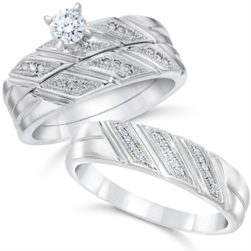 Pompeii3 1/3ct his & hers diamond trio engagement wedding bridal ring set 10k white gold