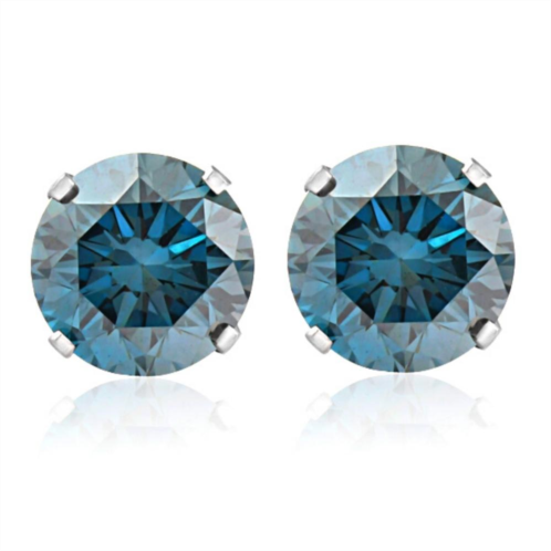 Pompeii3 1 1/4 ct t.w. round blue diamond studs in 14k white gold lab grown