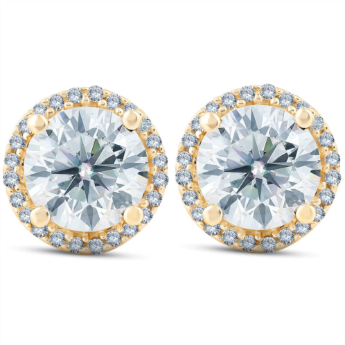 Pompeii3 2 1/5 ct diamond halo screw back studs 10k yellow gold lab grown