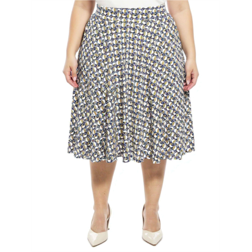 24seven Comfort Apparel plus size geometric elastic waist pocket a-line midi skirt