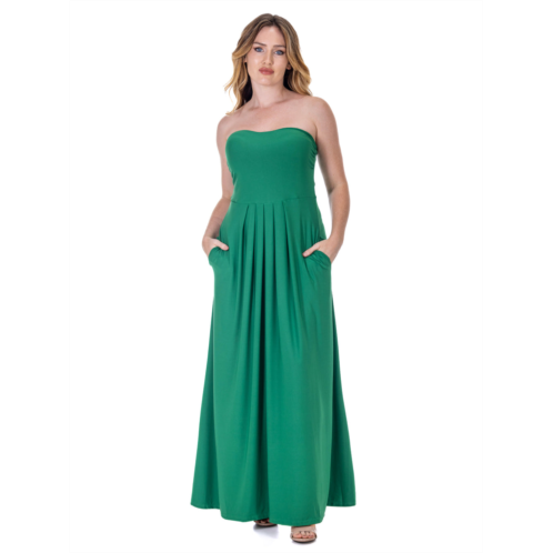 24seven Comfort Apparel womens pleated a line strapless maxi pocket dress