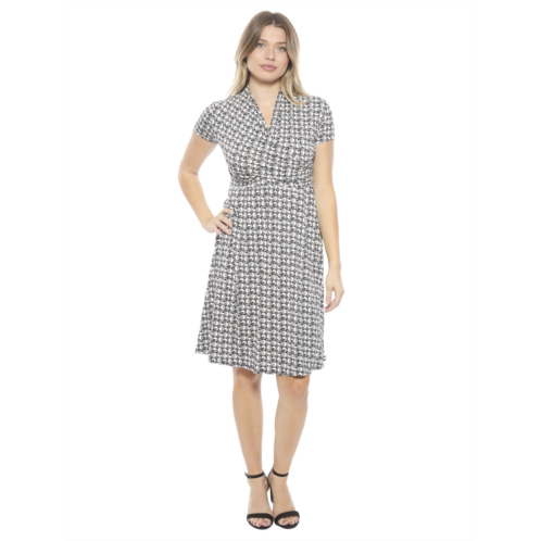 24seven comfort apparel womens geometric v neck short sleeve faux wrap knee length a line dress