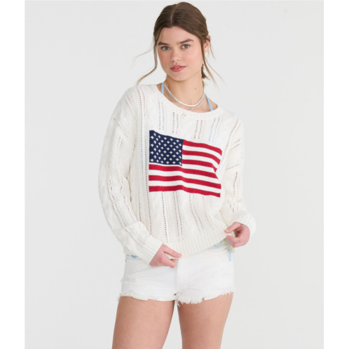 Aeropostale american flag cable crew sweater