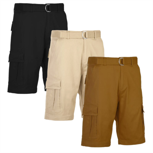 Blu Rock mens modern fit cotton flex stretch cargo shorts with belt- 3 pack