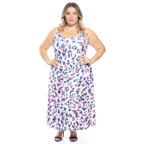 24seven Comfort Apparel plus size animal scoop neck sleeveless tank racerback maxi dress