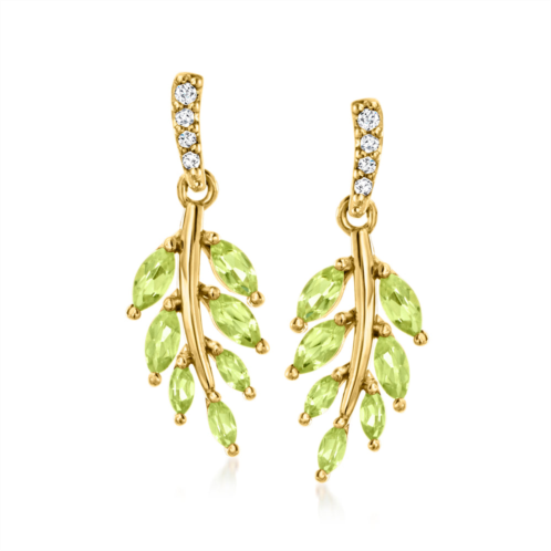 Ross-Simons peridot leaf drop earrings with diamond accents in 18kt gold over sterling