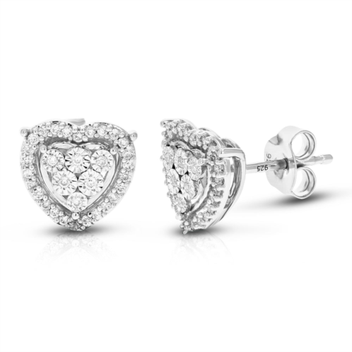 Vir Jewels 1/5 cttw 64 stones round lab grown diamond studs earrings .925 sterling silver prong set heart shape