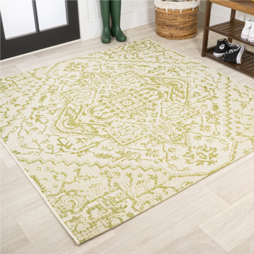 JONATHAN Y estrella bohemian medallion textured weave indoor/outdoor cream/green square area rug