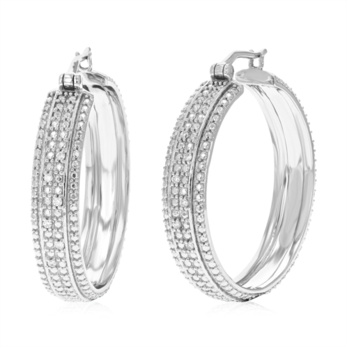 Vir Jewels 1/10 cttw 12 stones round lab grown diamond hoop earrings .925 sterling silver prong set 1 1/2 inch