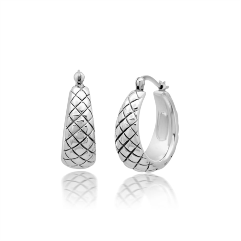 MAXCOLOR sterling silver oval diamond weave hoop earrings