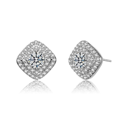 Rachel Glauber ra cubic zirconia pave square shape stud earrings - rhodium plated