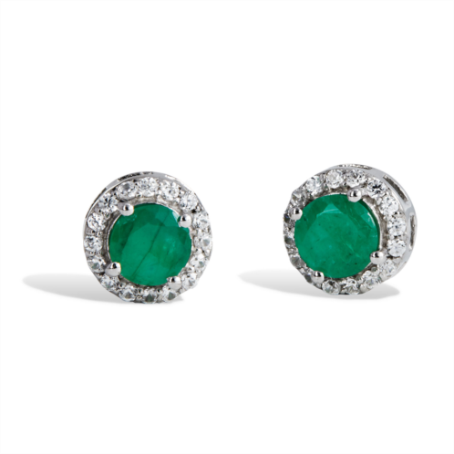 Savvy Cie Jewels ss 925 1.30gtw natural emerald & white zircon stud earrings
