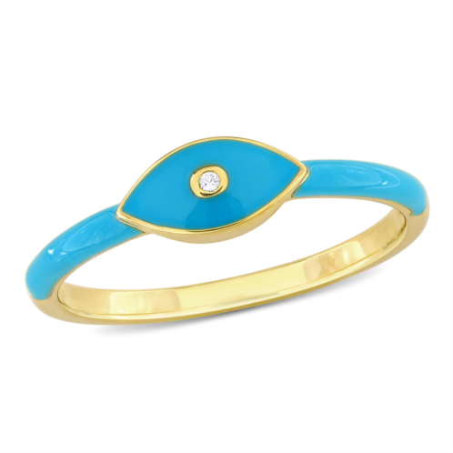 mimi & max created white sapphire enamel ring in yellow plated sterling silver