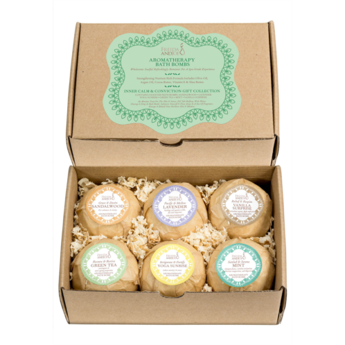 Freida and Joe inner calm & conviction fragrances bath bomb gift collection in white box