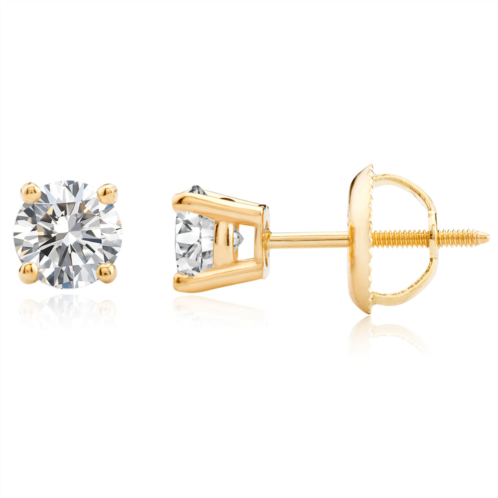 MAXCOLOR certified 14k yellow gold lab grown diamond solitaire stud earrings (3/4 ct.tw)