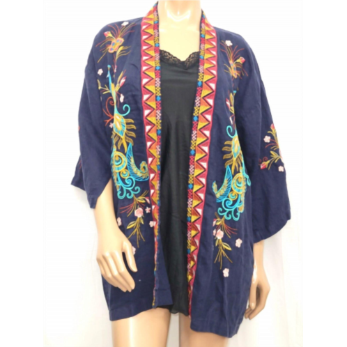 Johnny Was womens shula linen kimono in deep navy