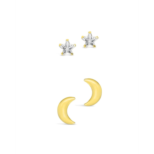 Sterling Forever Sterling silver crescent & cz star stud set