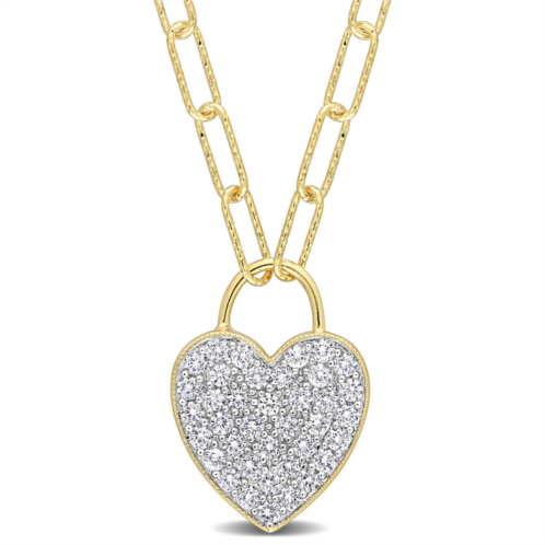 Mimi & Max 1 1/8 ct tgw created white sapphire heart pave pendant with chain in yellow plated sterling silver