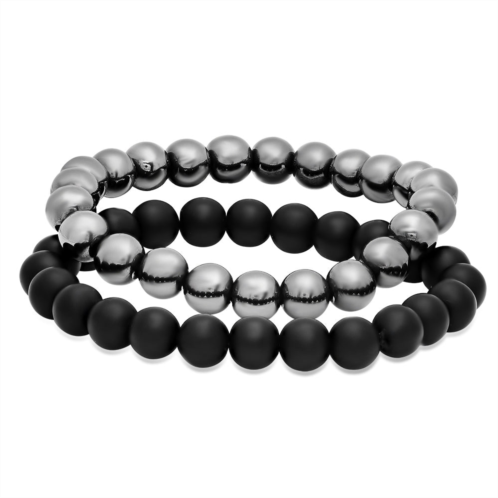 MAXCOLOR polished black onyx and hematite stretch bracelet 7 inhes