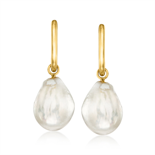 Ross-Simons 18kt gold over sterling hoop earrings with removable 11-12mm cultured baroque pearl drops