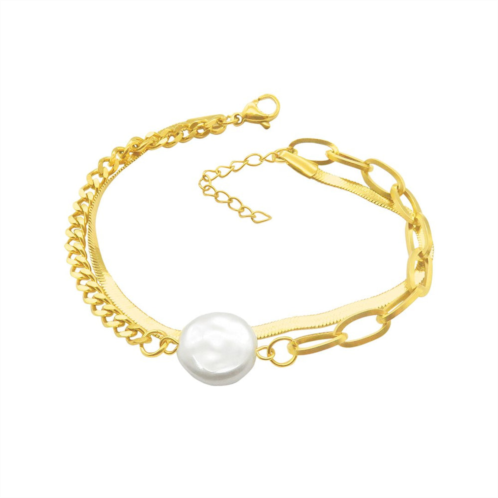 Adornia mixed chain pearl bracelet gold