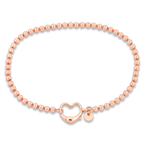 mimi & max pink bead link bracelet w/heart clasp in rose silver - 7.5 in.