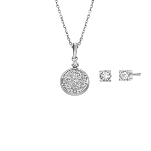 Fossil womens core gifts stainless steel stud earrings and necklace set