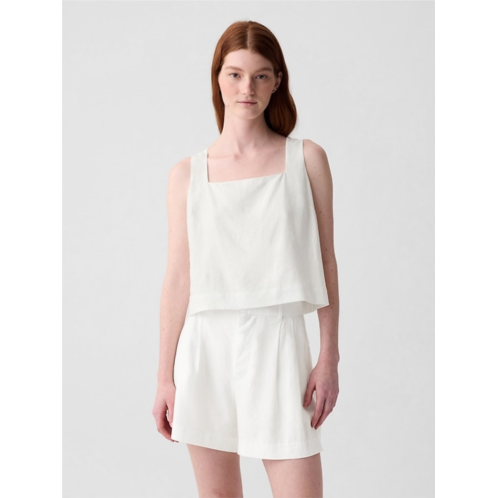 Gap Linen-Blend Button-Back Cropped Tank Top