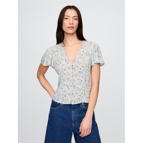 Gap Crepe Flutter-Sleeve Top