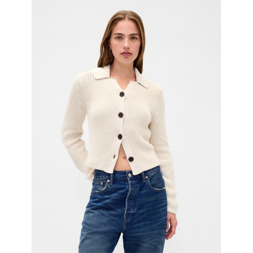Gap 100% Cotton Collared Crop Cardigan Sweater