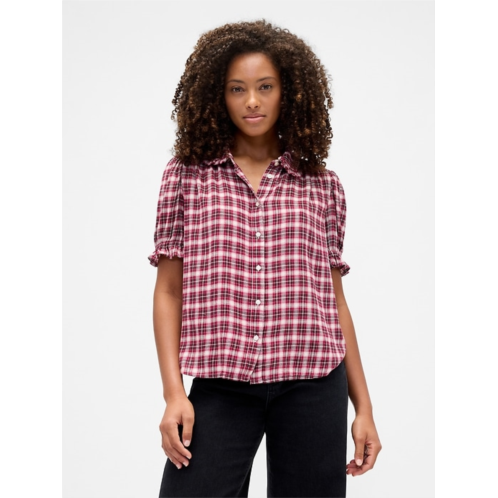 Gapfactory Relaxed Flannel Puff Sleeve Shirt