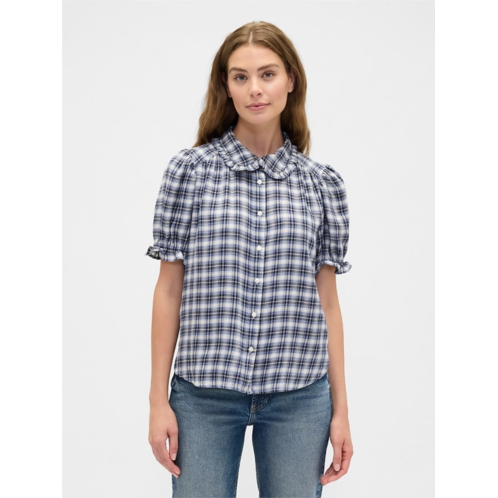 Gapfactory Relaxed Flannel Puff Sleeve Shirt