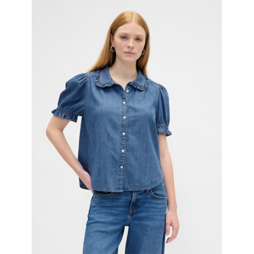 Gapfactory Relaxed Denim Puff Sleeve Top
