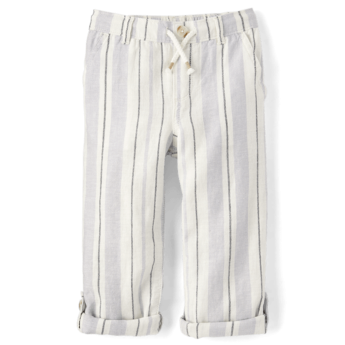 Gymboree Kids Striped Roll Cuff Linen-Blend Pull On Pants - white Gymboree Kids Striped Roll Cuff Linen-Blend Pull On Pants - white