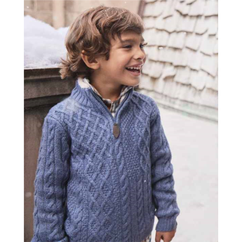 Gymboree Boys Patchwork Cable Knit Quarter Zip Sweater - blue Gymboree Boys Patchwork Cable Knit Quarter Zip Sweater - blue