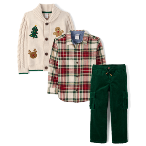 Gymboree Boys Crochet Holiday Shawl Cardigan 3-Piece Outfit Set - Royal Christmas - multi Gymboree Boys Crochet Holiday Shawl Cardigan 3-Piece Outfit Set - Royal Christmas - multi
