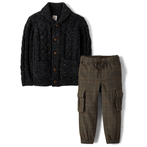 Gymboree Boys Shawl Cardigan And Plaid Jogger Pants 2-Piece Outfit Set - Royal Christmas - multi Gymboree Boys Shawl Cardigan And Plaid Jogger Pants 2-Piece Outfit Set - Royal Christmas - multi