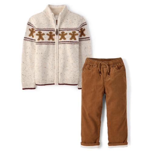 Gymboree Boys Intarsia Gingerbread Zip Up Sweater Jacket 2-Piece Outfit Set - Royal Christmas - multi Gymboree Boys Intarsia Gingerbread Zip Up Sweater Jacket 2-Piece Outfit Set - Royal Christmas - multi