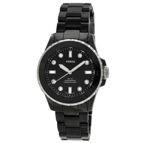 Fossil FB-01 Quartz Crystal Black Dial Ceramic Band Ladies Watch Fossil FB-01 Quartz Crystal Black Dial Ceramic Band Ladies Watch