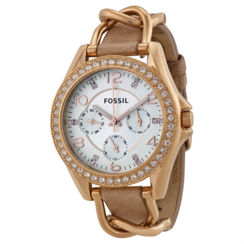 Fossil Riley Multi-Function Sand Dial Bone Leather Ladies Watch Fossil Riley Multi-Function Sand Dial Bone Leather Ladies Watch